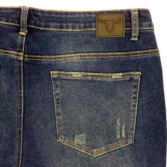 Lucky & Blessed Dark Wash Mid-Rise Boyfriend Destructed Knee Jeans Womens 18 - Picture 8 of 13